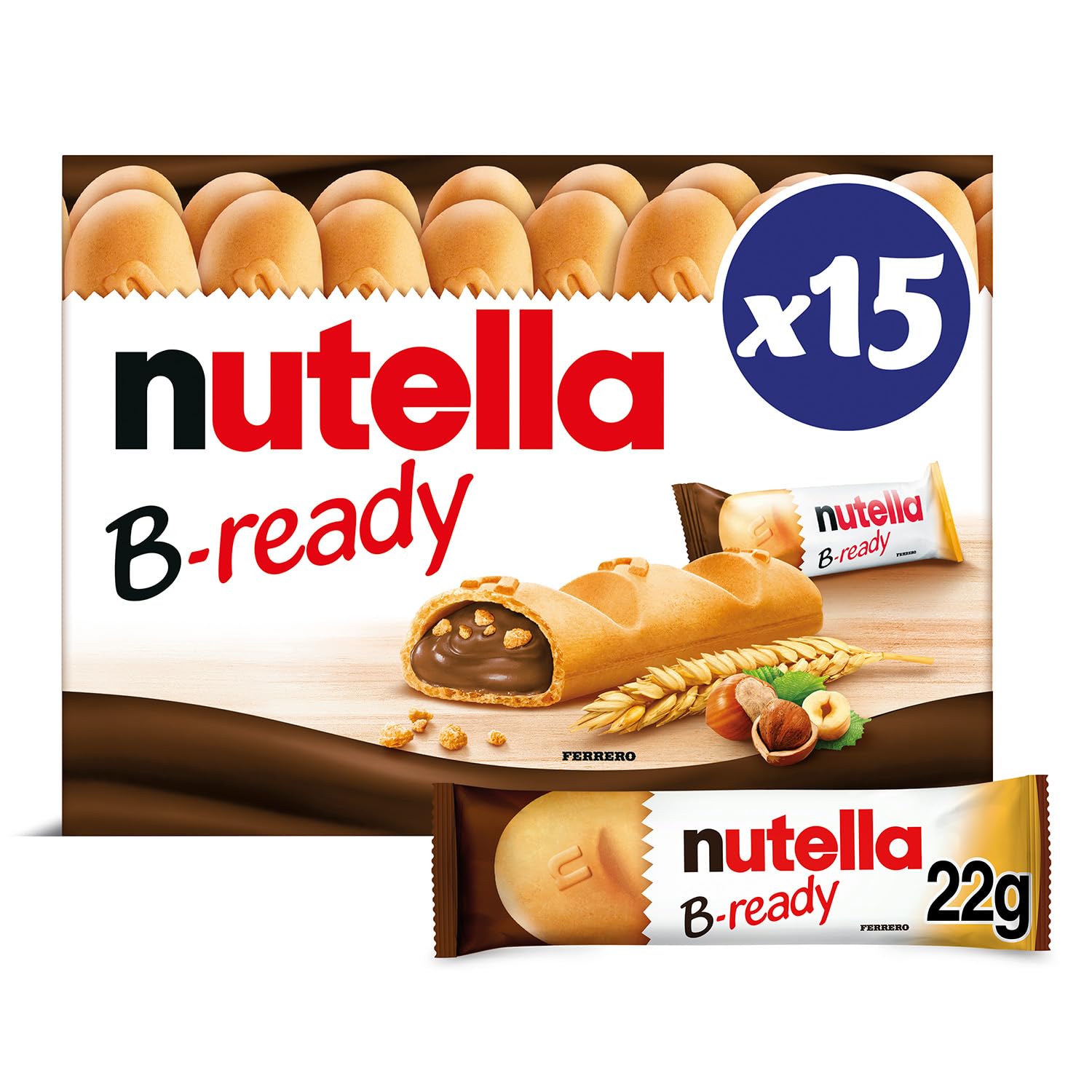 NUTELLA B-READY Wafer Snack Bars - Pack of 15 Bars - 330 g | Original NUTELLA Ha