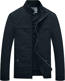 WenVen Men's Spring Canvas Military Jacket Casual Lightweight Cotton Coat