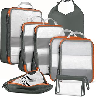 Compression Packing Cubes 8 Set, Ultralight Mesh Travel Organizers, Luggage Organizer for Carry On Suitcase (Grey)