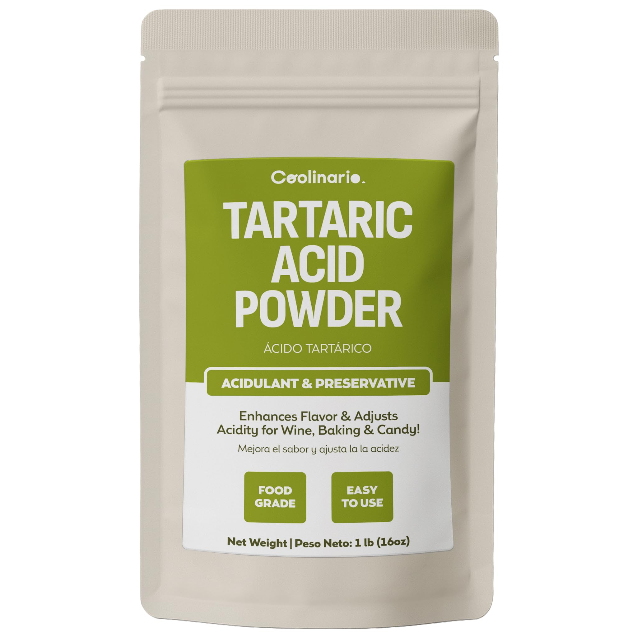 Coolinario Tartaric Acid Powder (1 LB) Food Grade Natural Acidulant | Enhances F