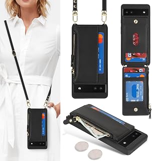 Cavor Custodia a portafoglio per Google Pixel 6a, custodia per telefono per Pixel 6a, custodia a portafoglio con cinghia, custodia a portafoglio Pixel 6a da donna, custodia in pelle con tasca con