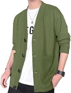 FJLTDCP Men's Cardigan, Autumn Clothing, Men's Outerwear, Japanese Style V-Neck Jacket, Casual Solid Outerwear, Fashionable Large Size, Japanese-Style Cardigan, Button, Casual Long Sleeve, Fashionable
