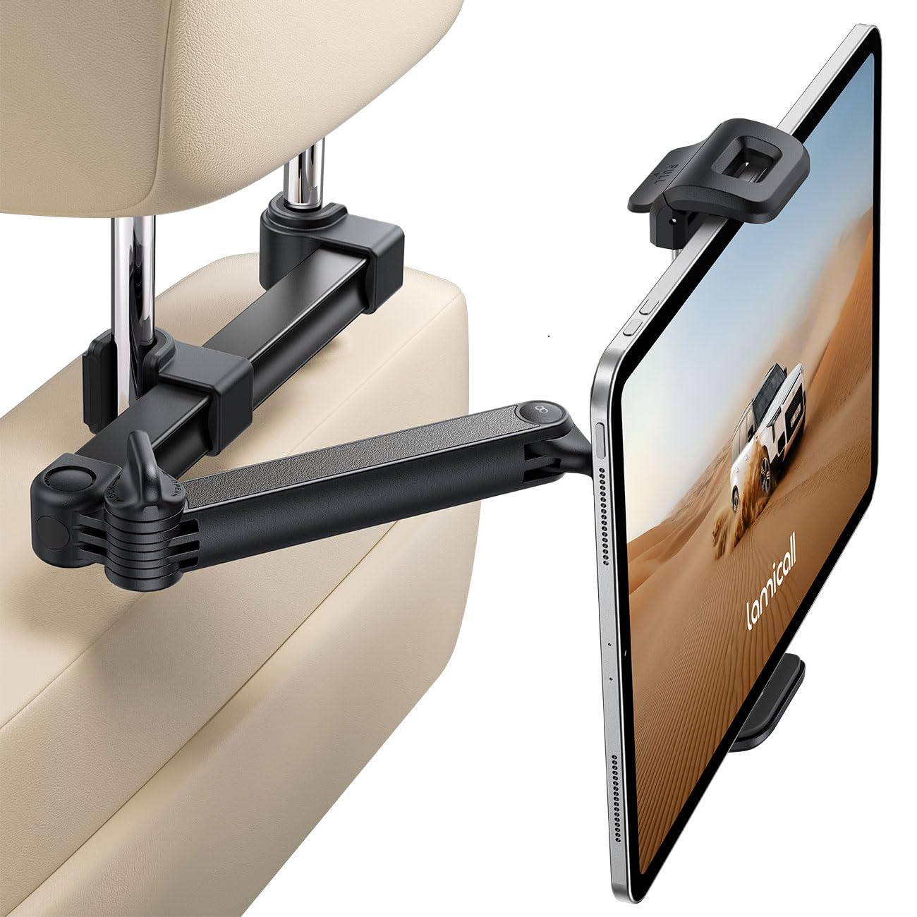 Lamicall Tablet Car Headrest Holder – [Foldable Clip] [Lockable] Metal Arm, 360°
