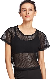 Women's Tie Dye Casual Eyelet Mesh Crop Top Without Bra