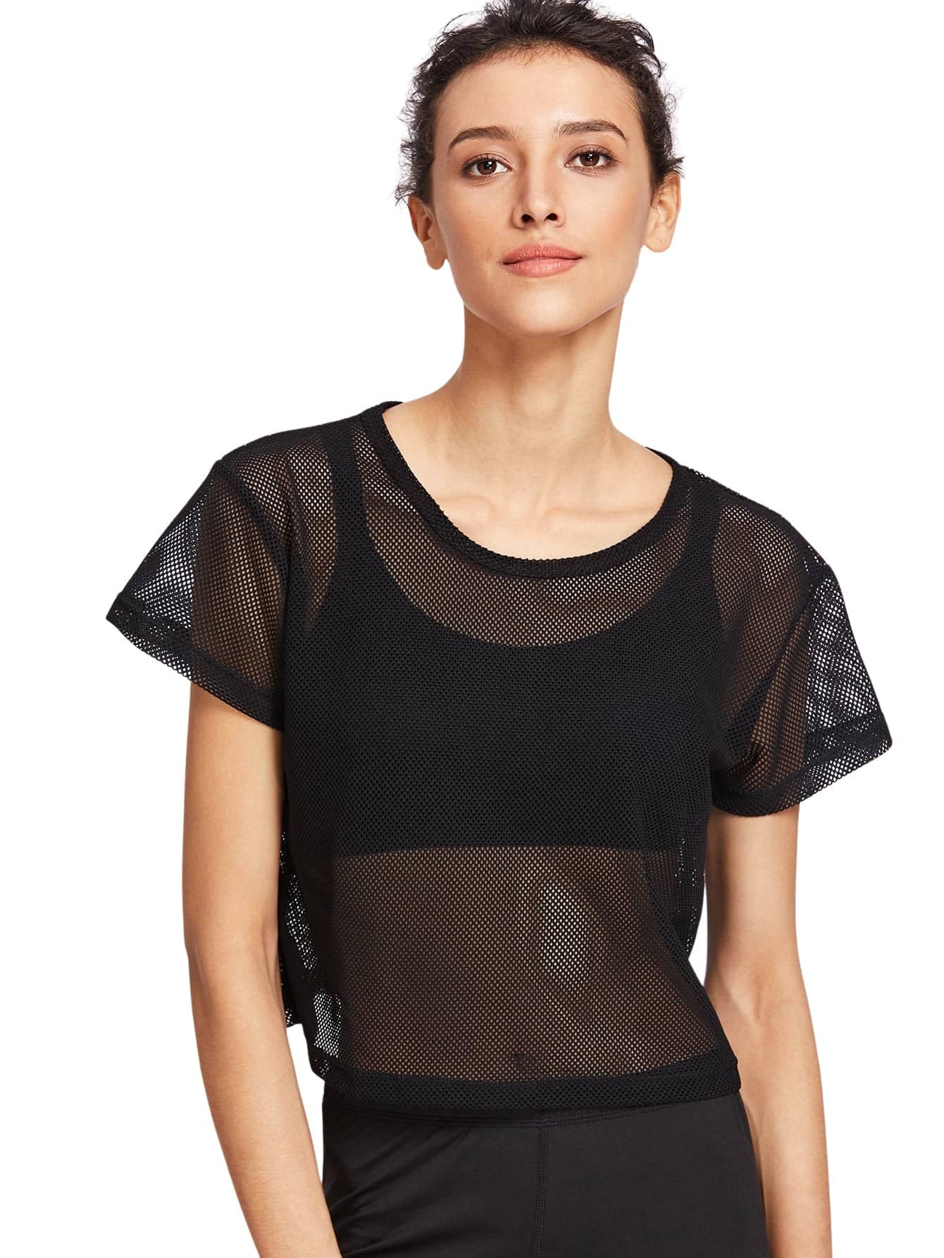 Women's Tie Dye Casual Eyelet Mesh Crop Top Without Bra