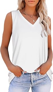 rosemia Women Summer Tops Sleeveless V Neck Loose Fit Casual Tunic Tops