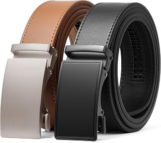 SENDEFN 2 Pack Ratchet Belt Men, Men Leather Belts in Gift Set Box for Dress Casual, Size Adjustable Trim to Fit