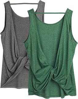 icyzone Women's Sleeveless Sports Tank Top Yoga Shirt Open Back Gym Exercise Running Tank Tops