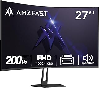 Amzfast 27 inch 200Hz Curved Gaming Monitor, FHD 1080p with Built-in Speakers, FreeSync, MPRT 1ms, 130% sRGB, 3000:1, 1500R, VESA Mount, HDMI 2.0&DP 1.4, 12 Months Warranty, AMZG27C1