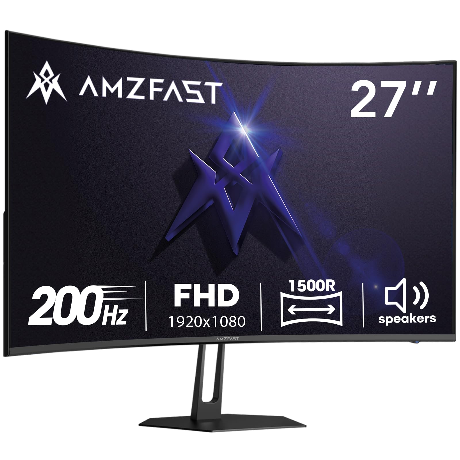 Amzfast 27 inch 200Hz Curved Gaming Monitor, FHD 1080p with Built-in Speakers, F