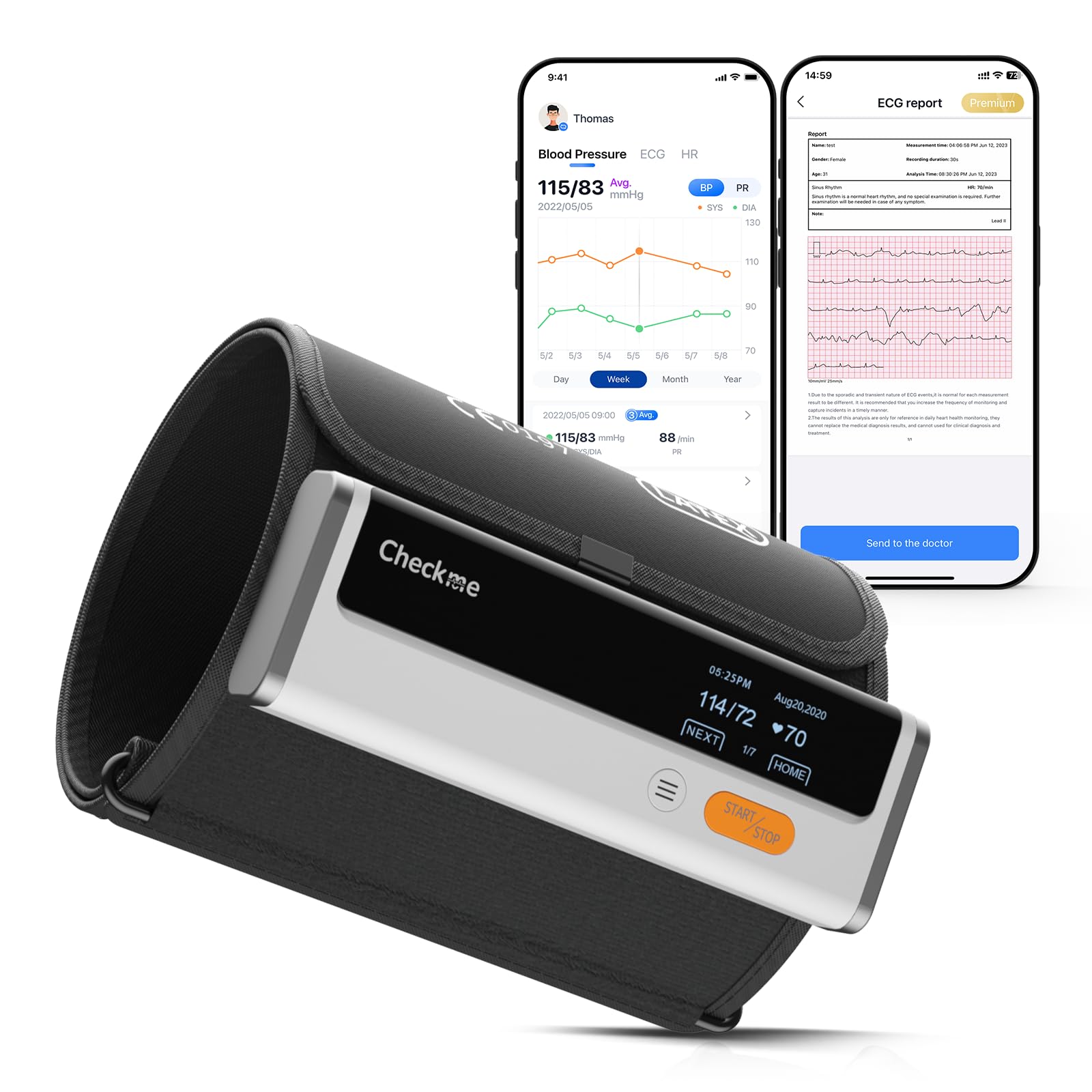 Checkme Blood Pressure Machine for Home Use, Bluetooth Blood Pressure Monitor w 