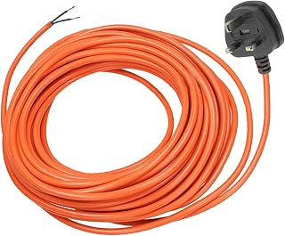 SPARES2GO Cable Lead Plug for Flymo Easi Glide 300V 330V 330VX Lawnmower | 12 Metres Long, High Visibility Orange, 13A 2 Core Hard Wired Cable