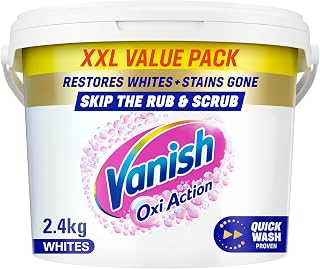Vanish Gold Crystal White Stain Remover Powder, 2.4kg | Brightens & restores whites, Works on tough stains, No pre-treat needed, Quick wash proven, Gentle on fabrics, Just one scoop