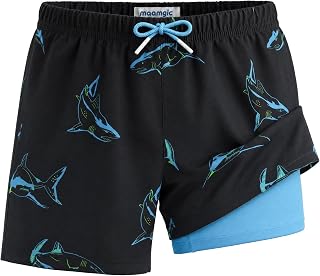 maamgic Boys' Swimsuit with 2 in 1 Compression Lining and Adjustable Waist Shorts Swimsuit Swim Short Quick Drying Multiple Way