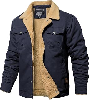 Mens Winter Jacket Thick Warm Fleece Lined Trucker Cargo Coat