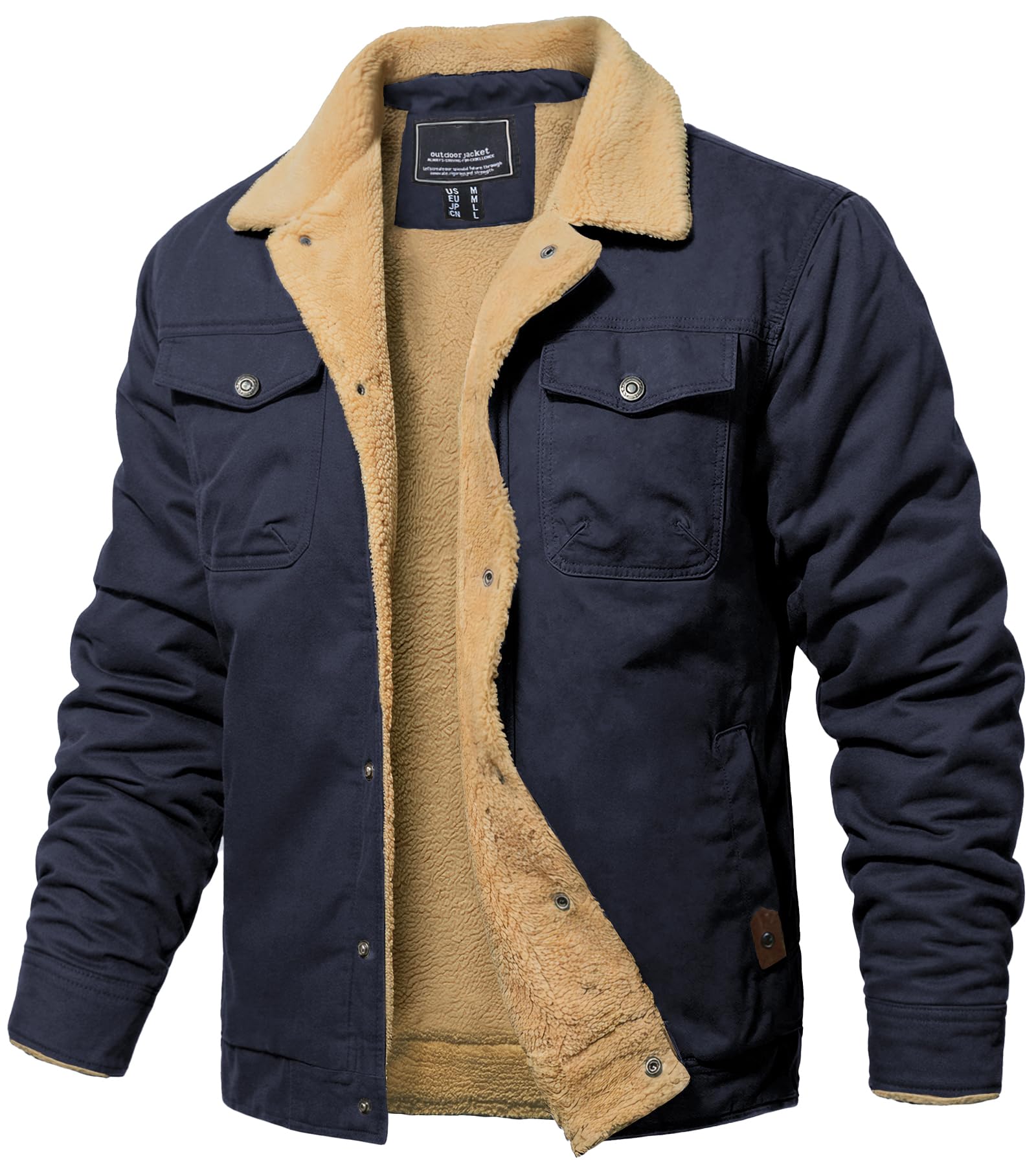 Mens Winter Jacket Thick Warm Fleece Lined Trucker Cargo Coat