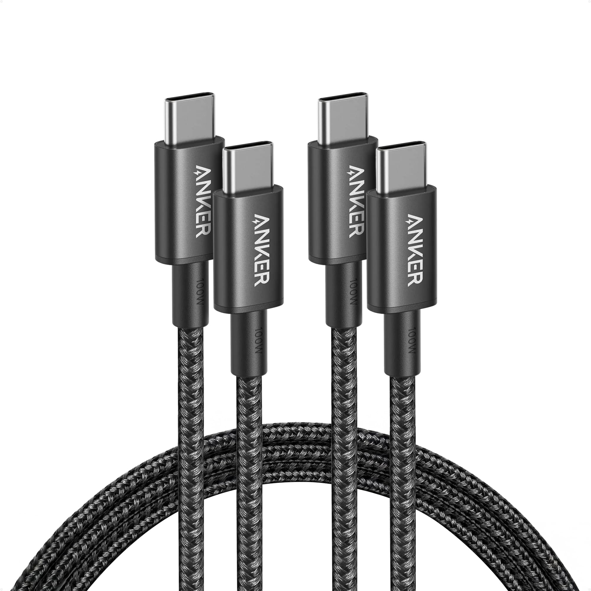 Anker USB C to USB C Cable, 100W Fast Charging Cable (2-Pack, 6 ft, Black) | For