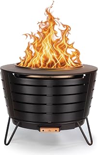 TIKI Patio 25-Inch Smokeless Outdoor Wood Burning Fire Pit with Cover | 25-in. patio fire pit, fits 4–6, 4-ft heat radius, burns wood or TIKI Wood Packs, ash pan, stand and cover included