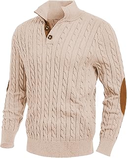 JMIERR Men's Casual Long Sleeve Cable Knit Pullover Sweater