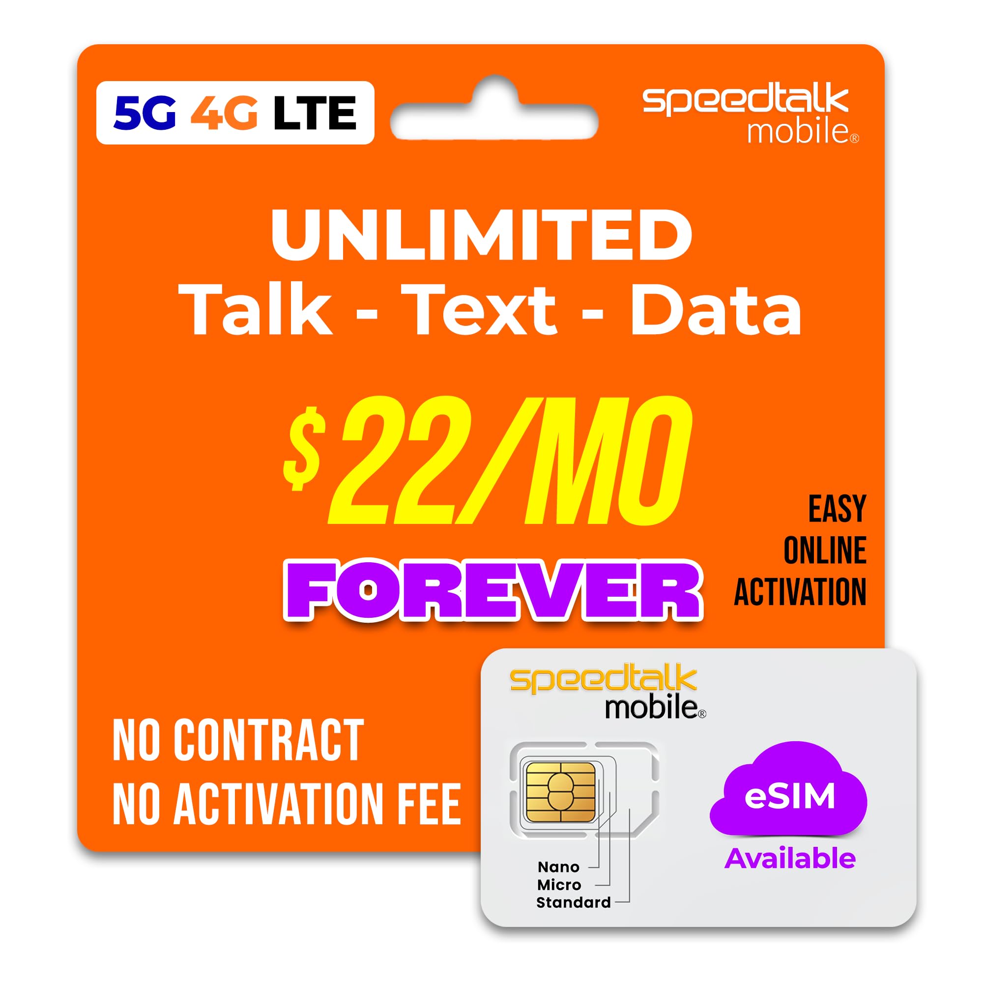 SpeedTalk Mobile Pre-Paid eSIM and SIM Card Starter Kit – No Contract Wireless $