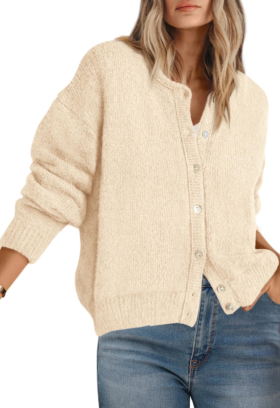 PRETTYGARDEN Long Sleeve Crewneck Button Down Womens Sweaters Fall Open Front Ch