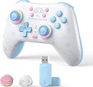 Kuitmor Cinnamoroll Dog Switch Pro Controller, Cute Hall Effect Wireless Gamepad No Drift for Switch 2/Switch/OLED/Lite, PC/Steam, Android, iOS, Bluetooth + Wired, Turbo, Back Buttons, 6-Aixs Gyro, Wake-up, RGB (Blue, With Receiver)