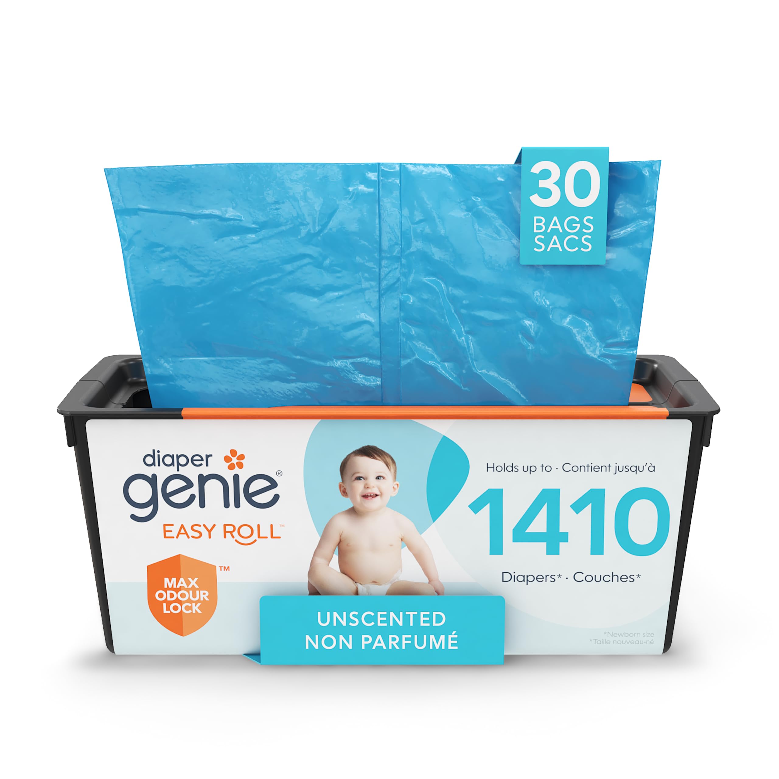Diaper Genie Easy Roll Refill, 30 Bags, Holds up to 1,410 Newborn Diapers | Easy