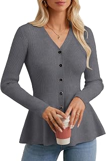 GRACE KARIN Long Sleeve Cardigan Sweaters for Women, Button Up Knit Blazer, Lightweight Business Casual Peplum Tops