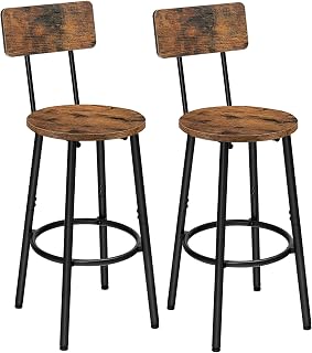 HOOBRO Bar Stools Set of 2, Bar Chairs, Bar Stools with Footrest and Back, for Kitchen, Living Room, Bar, Adjustable Feet, Easy to Assemble, Rustic Brown and Black BF32BY01G2