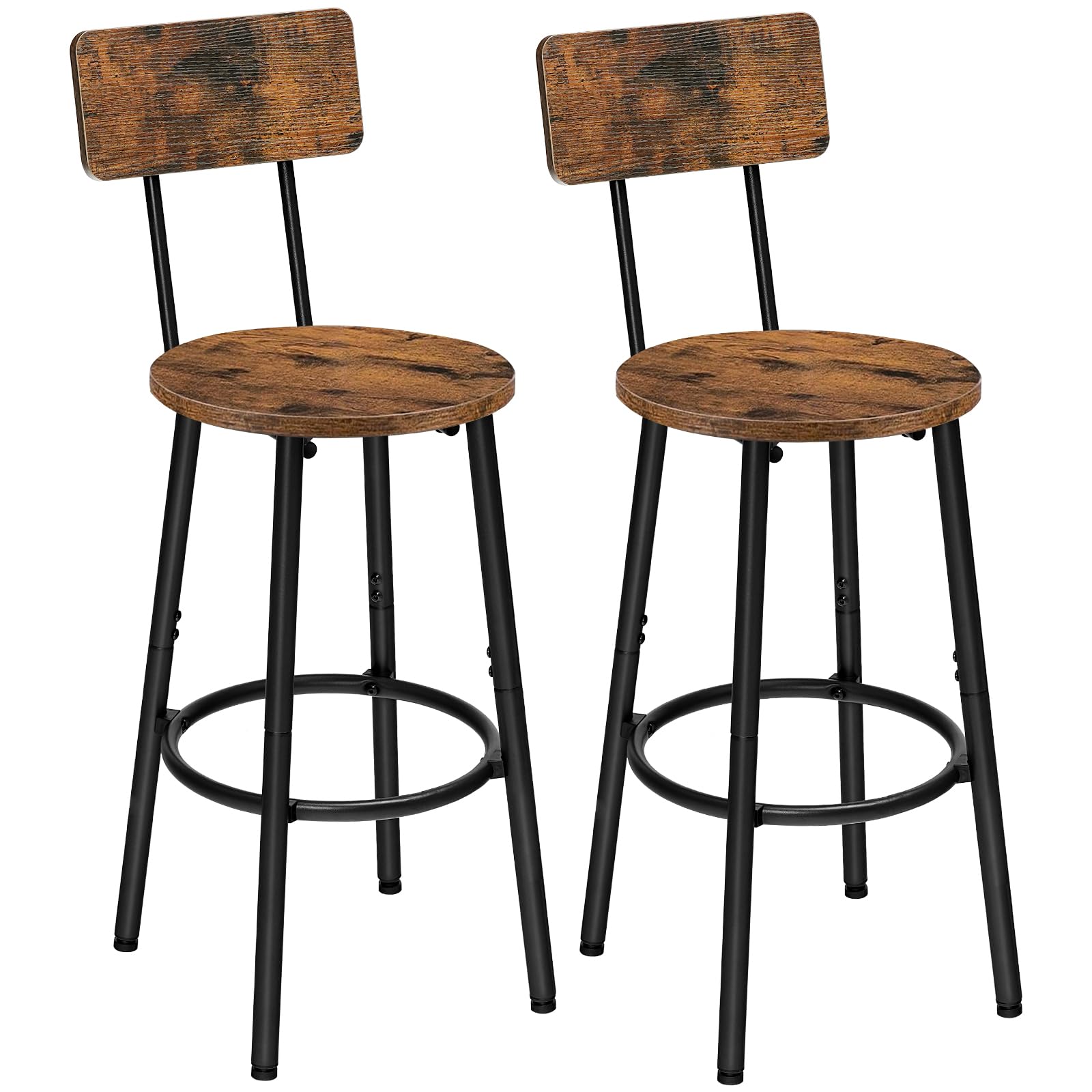 HOOBRO Bar Stools Set of 2, Bar Chairs, Bar Stools with Footrest and Back, for K
