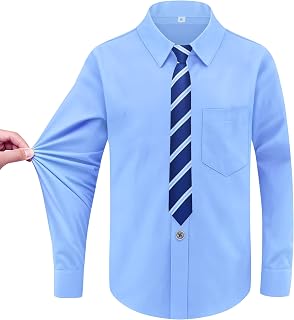 Boys Long Sleeve Button-Down Dress Shirts with Tie: 2 Fabrics (Stretch/Standard) & 2 Fits (Regular/Husky)