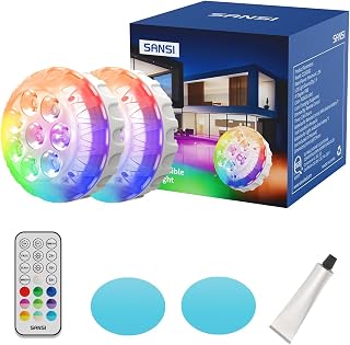 SANSI LED Submersible Pool Lights, RGB Color Changing, Remote, 2-Pack | 20 Colors, Magnets & Suction Cups, Battery Operated; Pool, Pond, Hot Tub