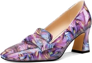 Castamere Women's Chunky Mid Width Square Heel Pointed Pumps Slip-on Office Dress Loafers Shoes 7CM Heels