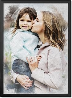 Pictalia - Custom Frame - Transform your photo into watercolor, photos and texts, gift for mom, mother's day, wife gift, size A4, A3, A2, canvas, photo paper, customizable text