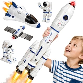 Space Rocket Ship Toys Set for Kids 3-5 5-7 with Spray, Lights, Sound | Astronaut Spaceship Space Shuttle Toy with Figures & Satellite, Xmas Birthday Gift for Boys 3 4 5 6 7 8