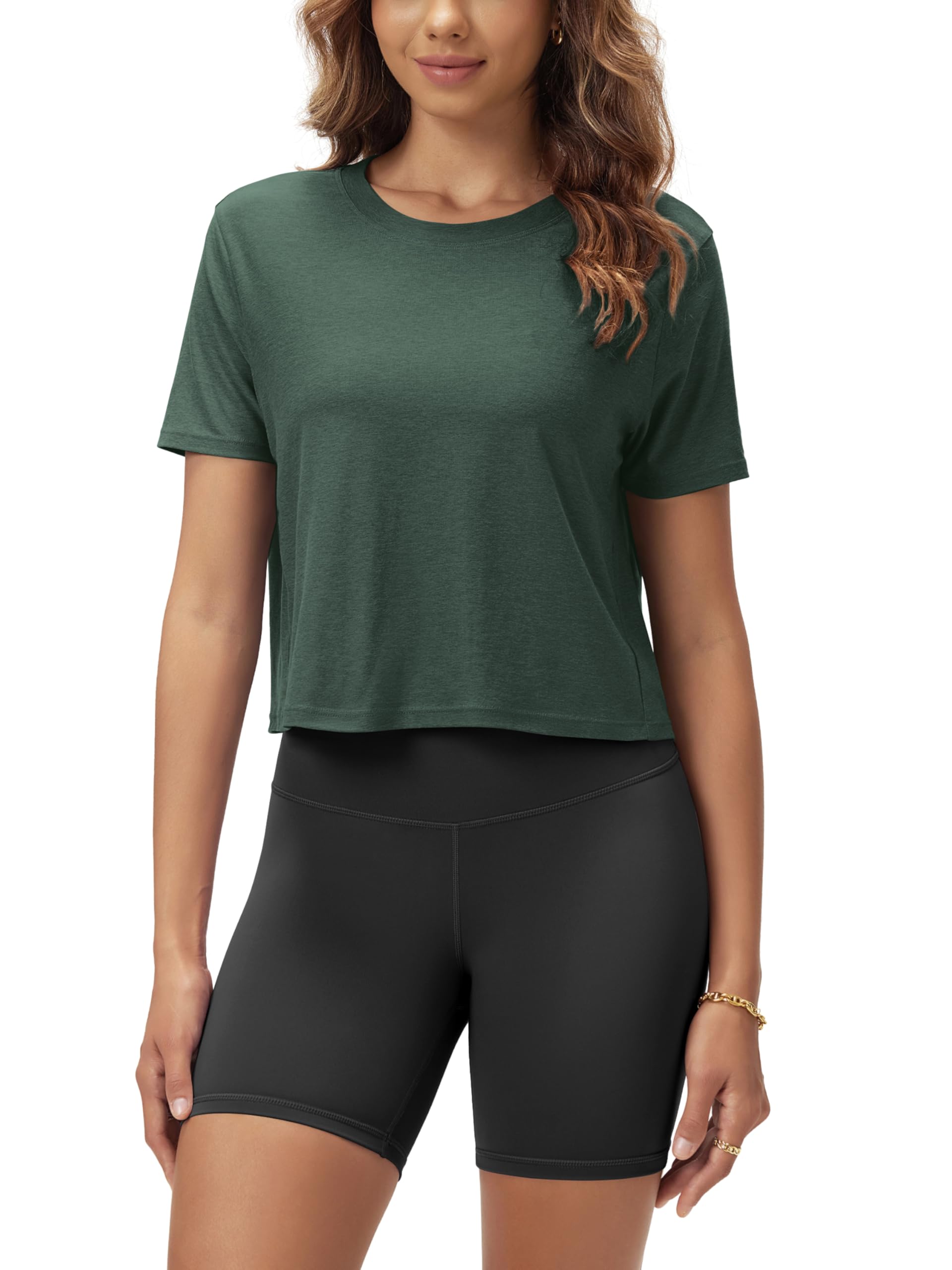ODODOS Women's Performance Cropped Tee Ultra Soft odSTRATUM Tech Short Sleeve Re