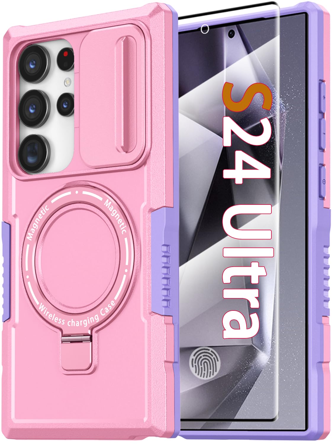 Magnetic Case for Samsung Galaxy S24 Ultra, with Ring Stand [Screen Protector] [