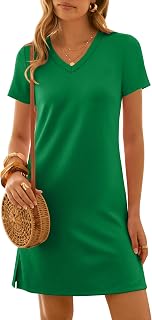 ANRABESS Summer Dress for Women 2026 Beach Vacation Clothes Short Sleeve V Neck Casual T Shirt Sundresses Travel Holiday