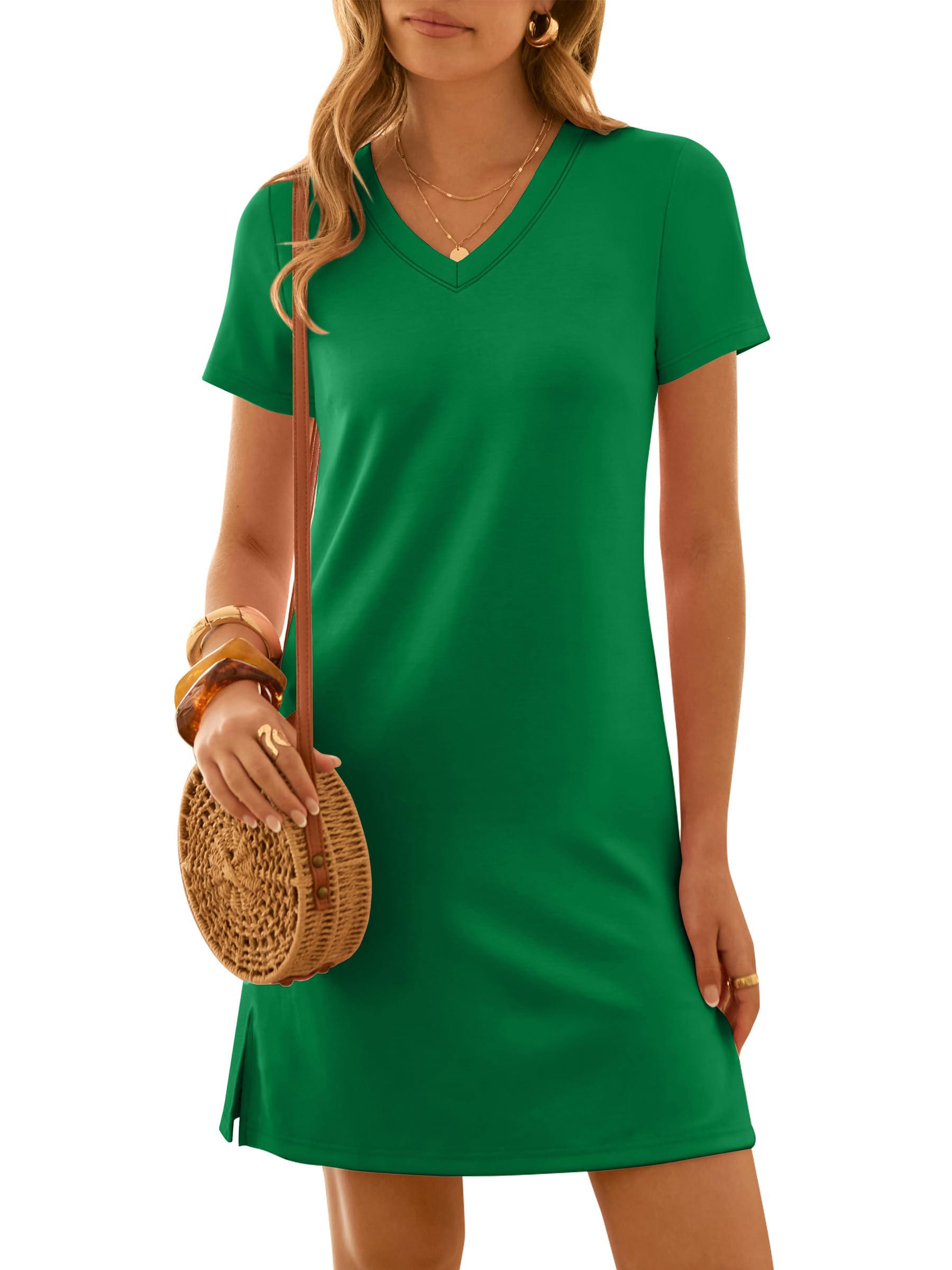 ANRABESS Summer Dress for Women 2026 Beach Vacation Clothes Short Sleeve V Neck 