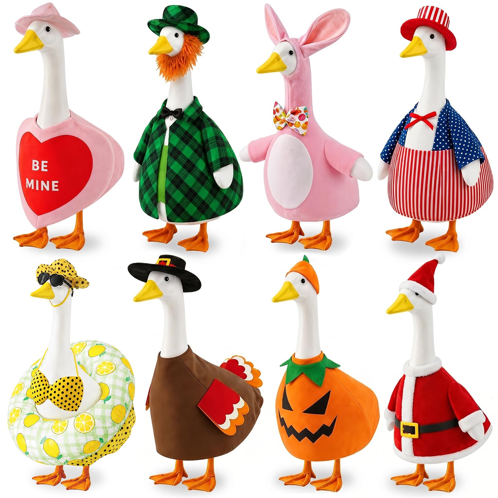 8 Set Holiday Porch Goose Outfits 23 inch All Seasons Goose Clothes for Valentin