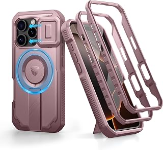 Dexnor Magnetic Cover for iPhone 16 Pro with Sliding Camera Cover & Adjustable Kickstand & Built-in Screen Protection, Heavy Duty Rugged Shockproof Cases - Dust Peony