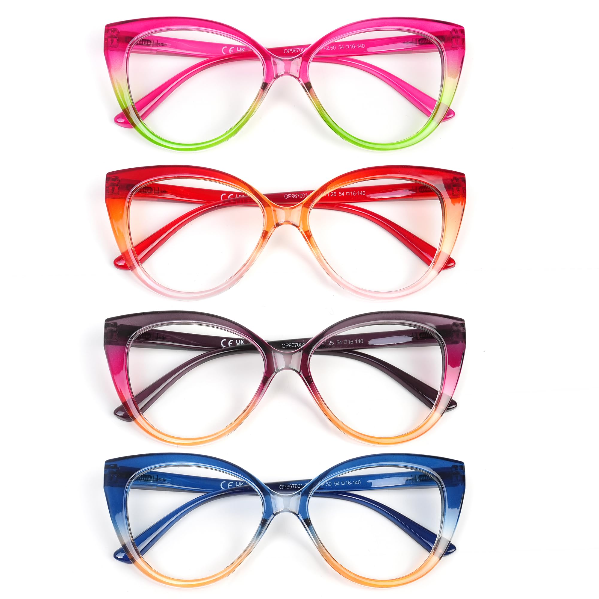 Reading Glasses for Women 4 Pack Blue Light Blocking Filter UV Oversized Cat Eye