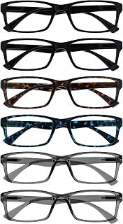 OPULIZE PEP Classic Reading Glasses for Women Men, Scratch Resistant Rectangular Frame with Spring Hinges, Black, Brown, Blue, Grey, +1 (Pack of 6)