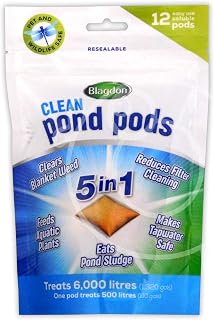 Blagdon Clean Pond Pods, Clears Blanket Weed, Reduces Filter Cleaning, Feeds Aquatic Plants, Eats Pond Sludge, Removes Chlorine, Makes Tap Water Safe, Pet & Wildlife Safe (pack of 12 pods)