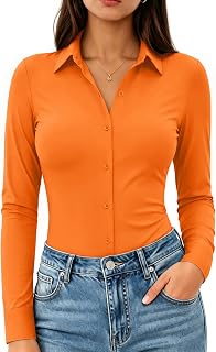 siliteelon Button Down Shirts for Women Long Sleeve Stretch Dress Shirt