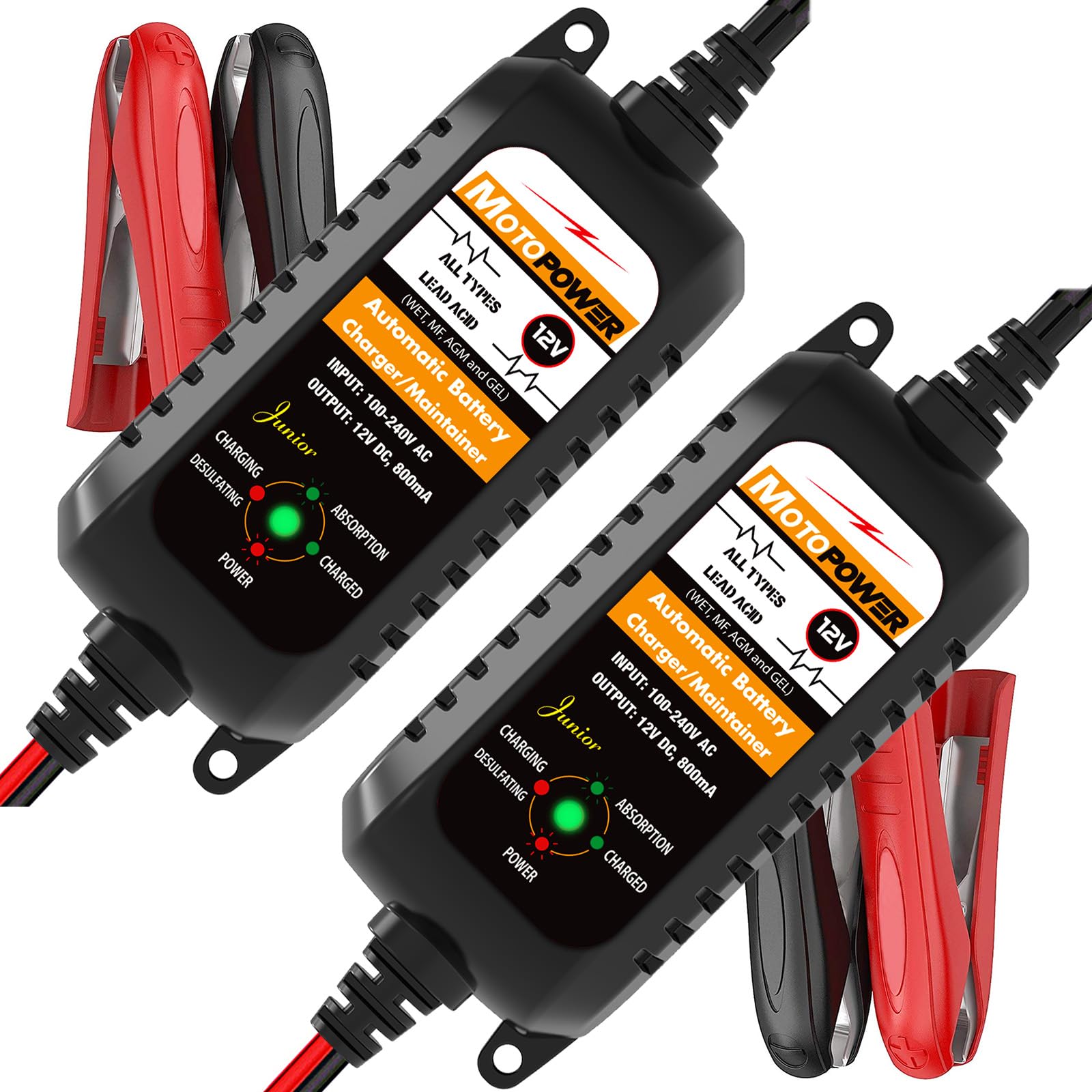 MOTOPOWER MP00205A 12V 800mA Fully Automatic Battery Charger/Maintainer for Cars
