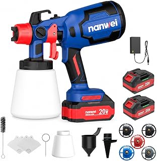 NANWEI Spray Gun with 2 x 4.0Ah Batteries, 2 x 27.8 fl oz (800 ml) Paint Tanks, Compatible with Water Based Oil Paints, Adjustable Spray Volume, 3 Spray Patterns