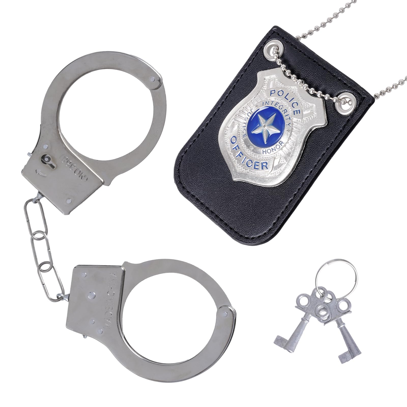 Hmxpls Police Costume Accessories - Police Badge Fake Handcuffs with Keys Set, D