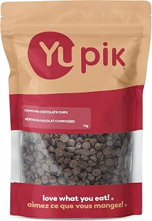 Yupik Compound Chocolate Chips, 1 kg, Gluten-Free, Kosher, Salt-Free, Regular Size, Made with Cocoa Powder, Chocolate-Like Flavor, Melts Smoothly, Ideal for Baking, Snacking & Topping