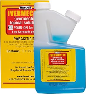 Durvet Ivermectin Pour On Cattle Dewormer 5mg/ml - Ivermectin Topical Solution 250ml